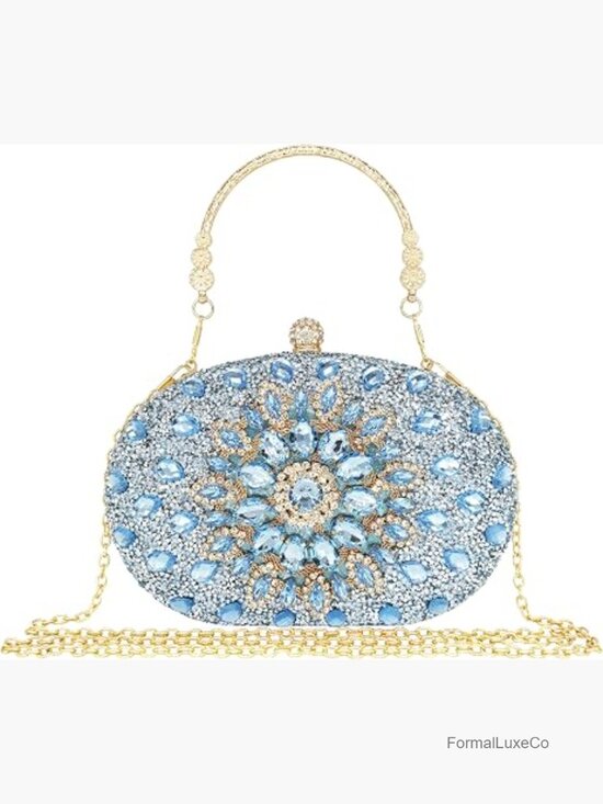 Handbags - Rhinestone Clutch Evening Bag Crystal Gemstone Round Pearl Clasp Handbag for